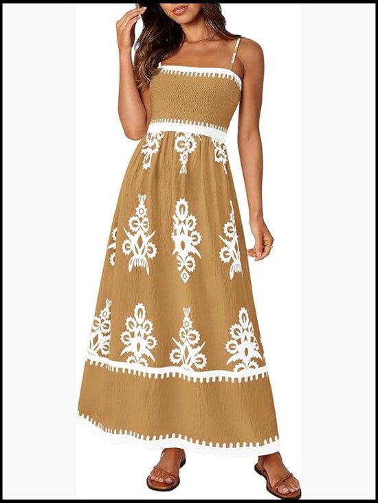 Dresses & Skirts - Spaghetti Strap Maxi Dress with Pockets, Smocked Bodice, Flowy A-Line